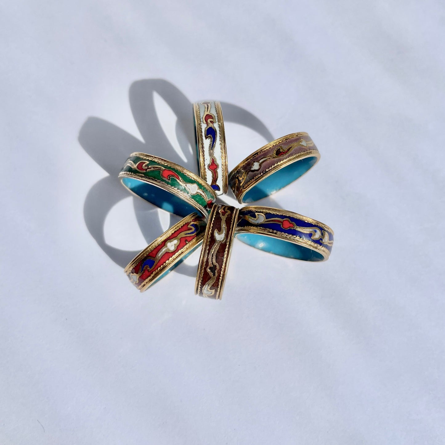 Chinese cloisonné enamel ring 6 tones