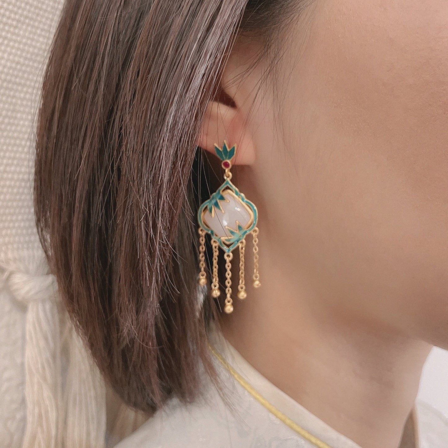 Enamelled Earrings with Bamboo Details and Tassel | Strength | Gift for mum | Sinology Studio